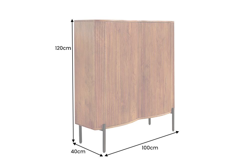 Massives Highboard GRANDEUR 120cm braun Mangoholz schwarz Metall