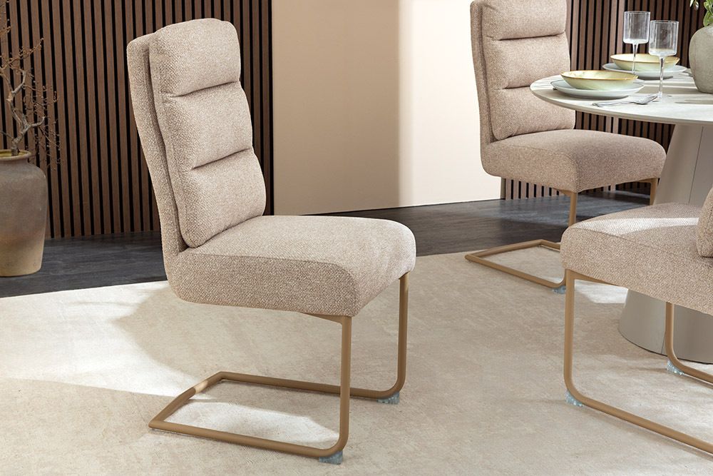 Design Freischwinger Stuhl COMFORT beige Strukturstoff mit Metallgestell
