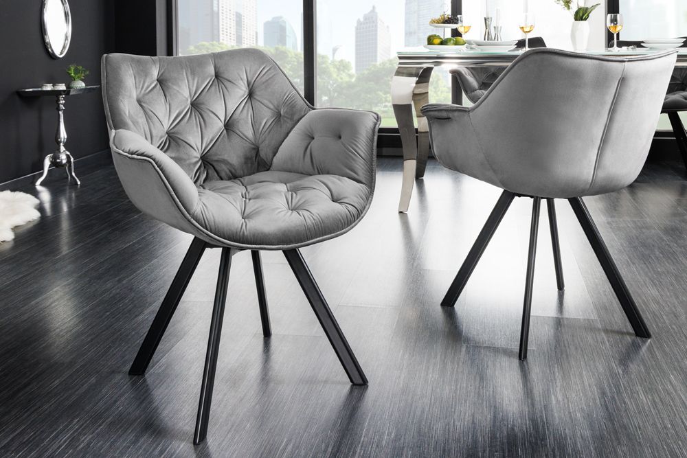 Drehbarer Stuhl THE DUTCH COMFORT Samt grau mit Armlehnen Modern Design