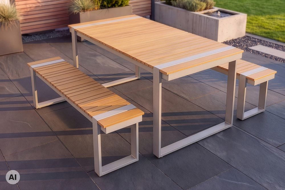 Outdoor Sitzbank TAMPA LOUNGE 125cm greige natur Holz-Design Aluminium wetterfest