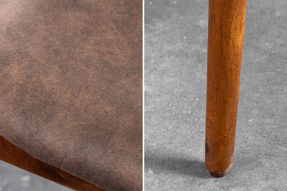 Design Stuhl KENNEDY braun massives Sheeshamholz mit Polstersitz Microfaser