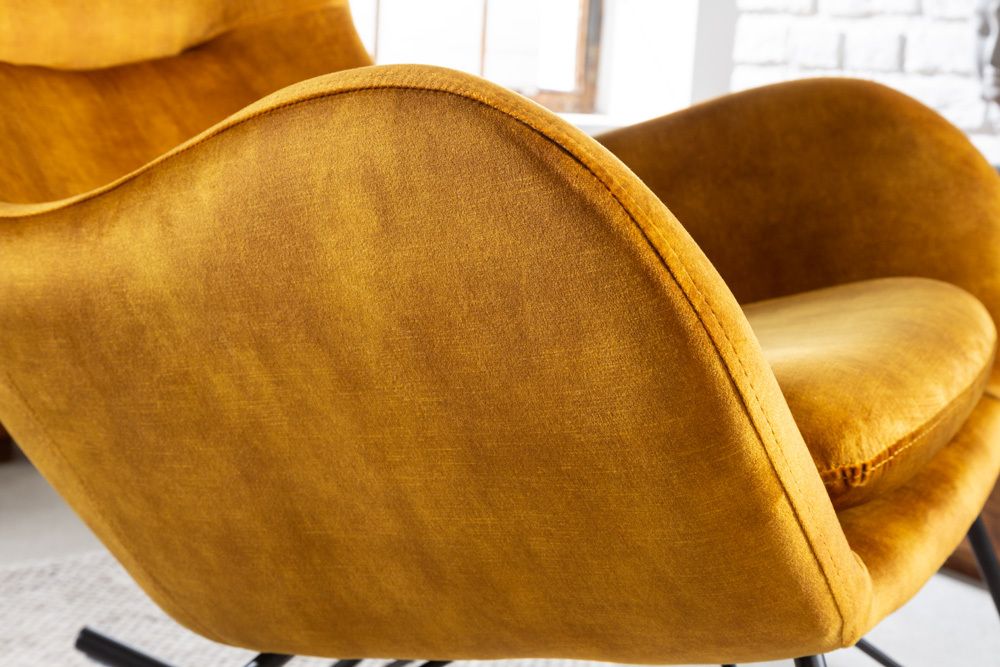Design Schaukelstuhl SCANDINAVIA SWING senfgelb Samt Sessel