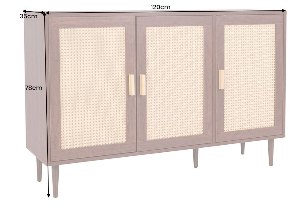 Design Sideboard VIENNA 120cm braun Wiener Geflecht Kommode