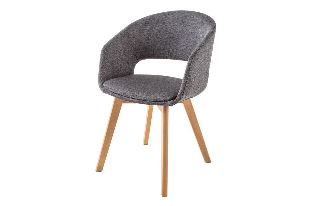 Design Stuhl NORDIC STAR grau Strukturstoff Massivholz mit Armlehne gepolstert