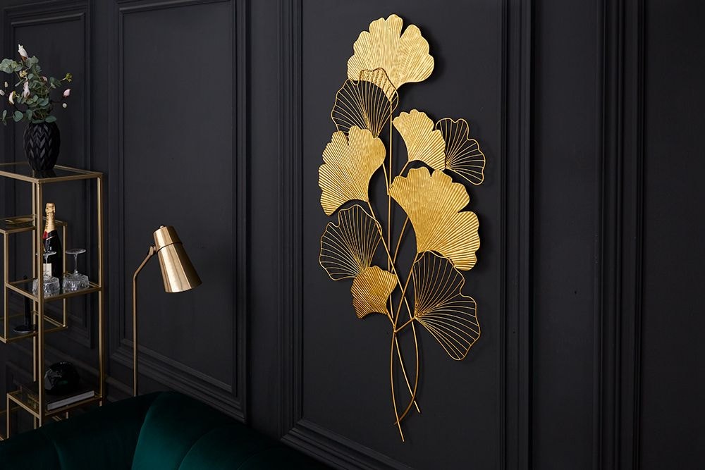 Elegante Wanddeko GINKGO 110cm gold in filigraner Blattform