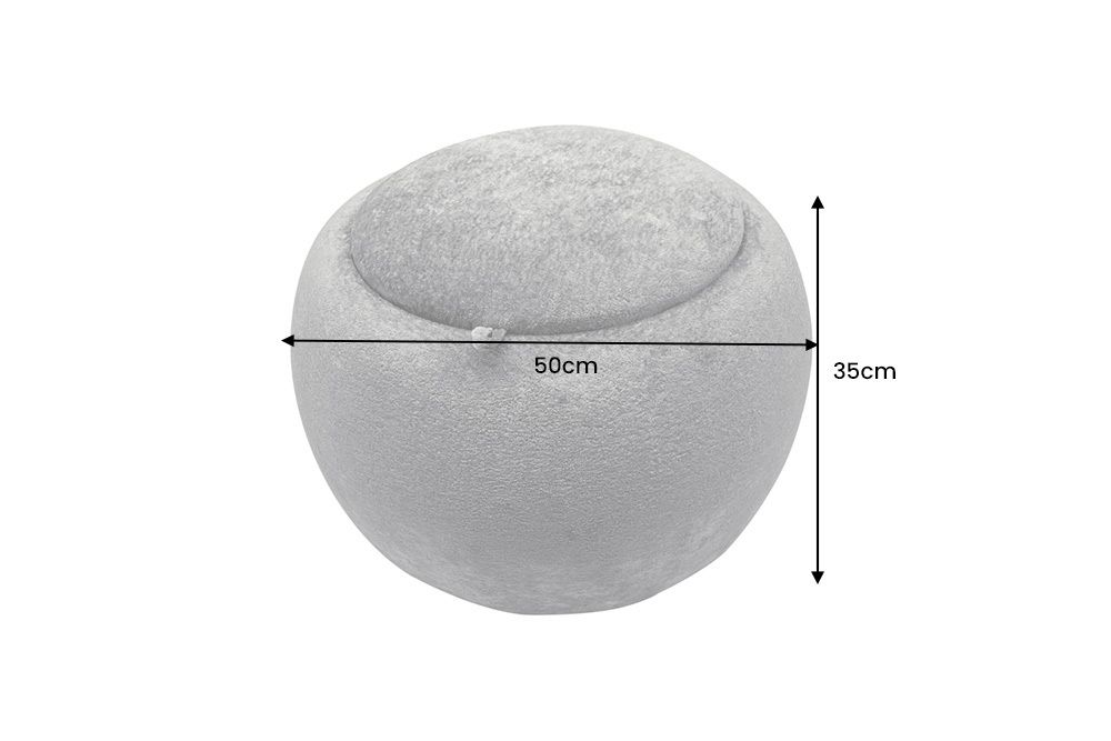 Runder Couchtisch ORBIT 50cm grau Bouclé Hocker mit Tablett und Stauraum