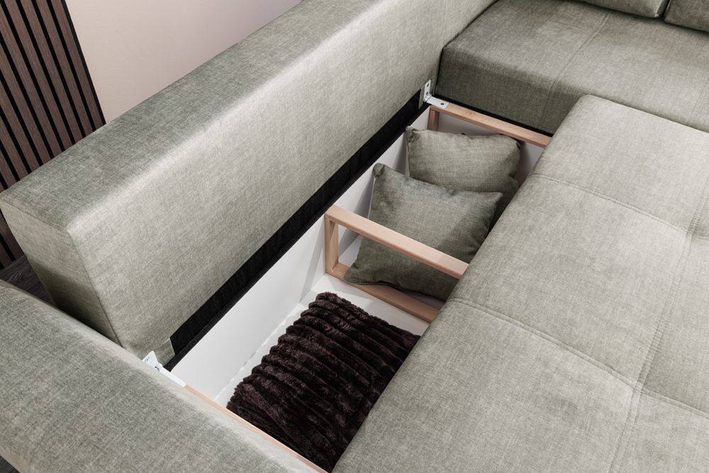 Modernes Ecksofa NORWAY 250cm taupe Vogue Velours Samt Schlafsofa mit Stauraum