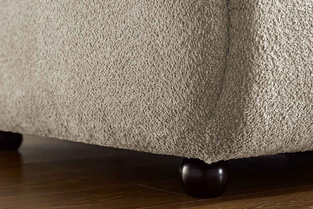 Moderner Hocker ADLON 100cm champagner greige Bouclé Federkern Fußhocker Sitzhocker
