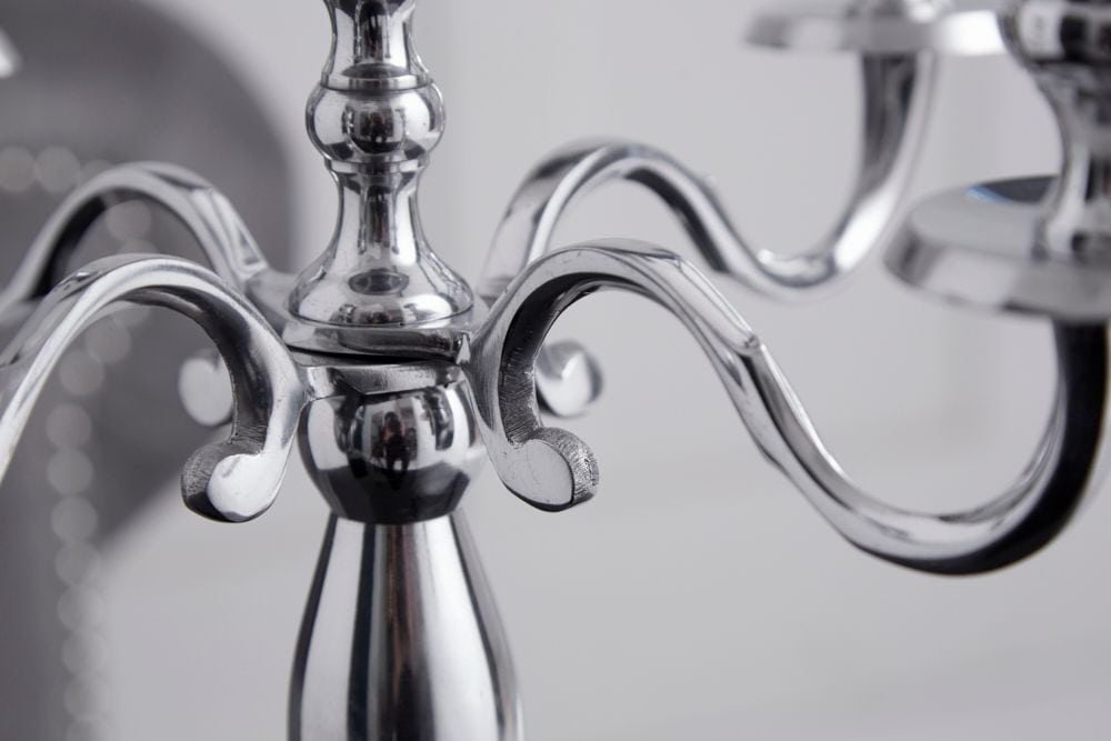 Kerzenständer MODERN BAROCK 40cm silber 5-armig Lüster Aluminium poliert Kerzenhalter