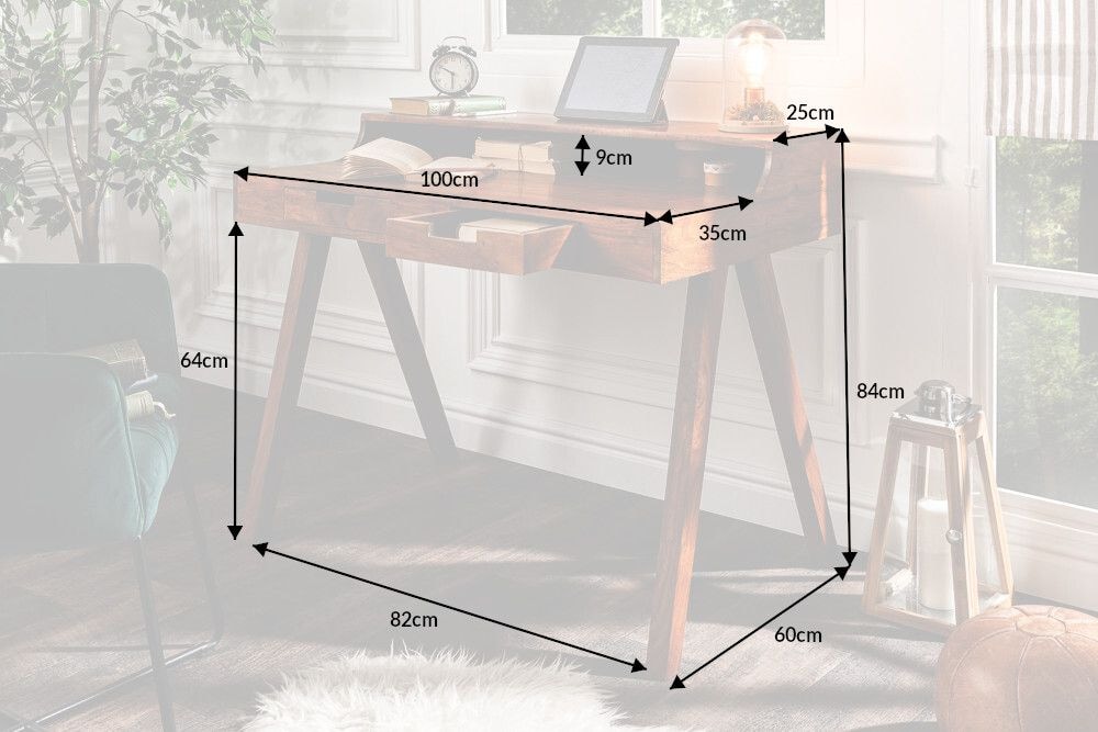 Massiver Sekretär MONSOON 100cm Akazie Schreibtisch Markant Finish