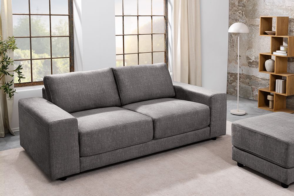 Großes Sofa LOFT 210cm grau Vogue Velours Samt 3-Sitzer Couch Taschenfederkern