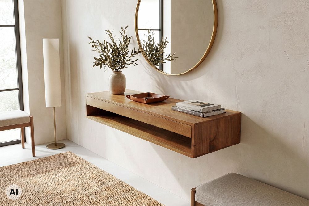 Hängender Konsolentisch PURE 100cm braun Mangoholz honey finish Schreibtisch Stauraum