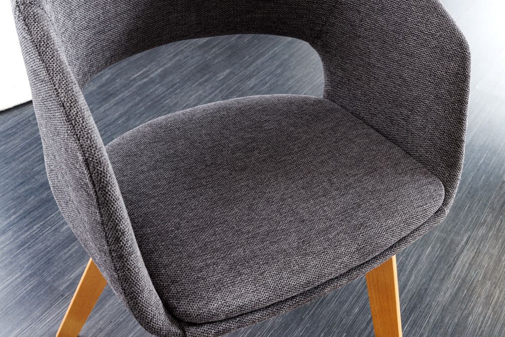 Design Stuhl NORDIC STAR grau Strukturstoff Massivholz mit Armlehne gepolstert