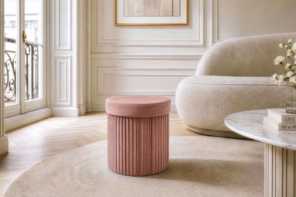 Runder Hocker ÉLAN 40cm rosa Samt faltbar mit Stauraum