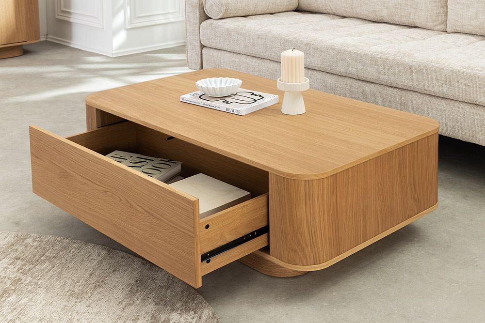 Nordischer Couchtisch VALHALLA WOOD 100cm natur Eichenholz mit Schublade