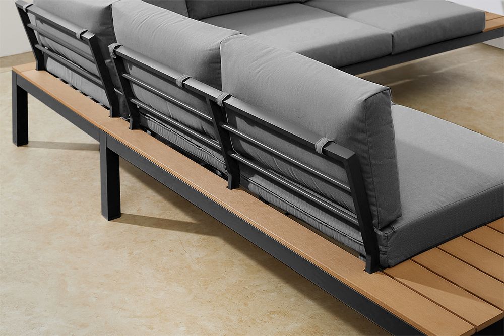 Große Garten Sitzgruppe MIAMI LOUNGE 240cm anthrazit Aluminium wetterfest Outdoor inkl. Kissen
