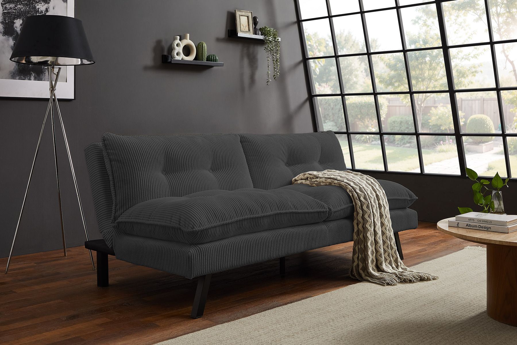 Modernes Schlafsofa COCOONING 190cm grau Cord 3-Sitzer Couch