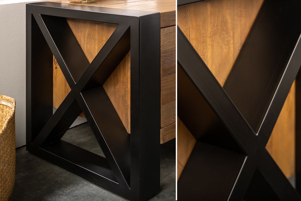 Massives TV-Lowboard THOR 200cm recyceltes Pinienholz im Industrial Design