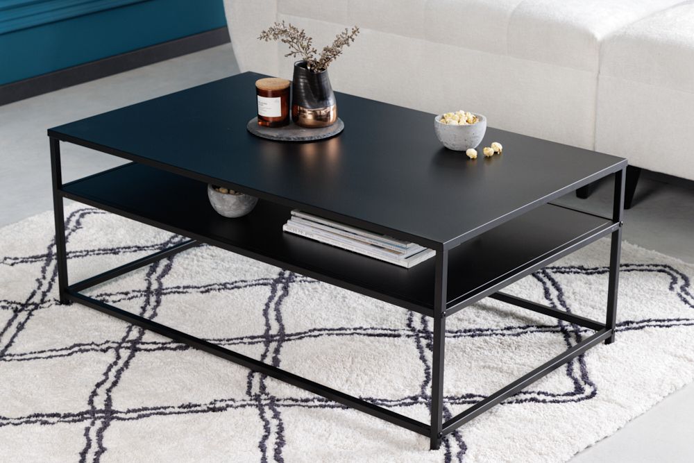 Moderner Couchtisch DURA STEEL 100cm schwarz Metall mit Ablagefach