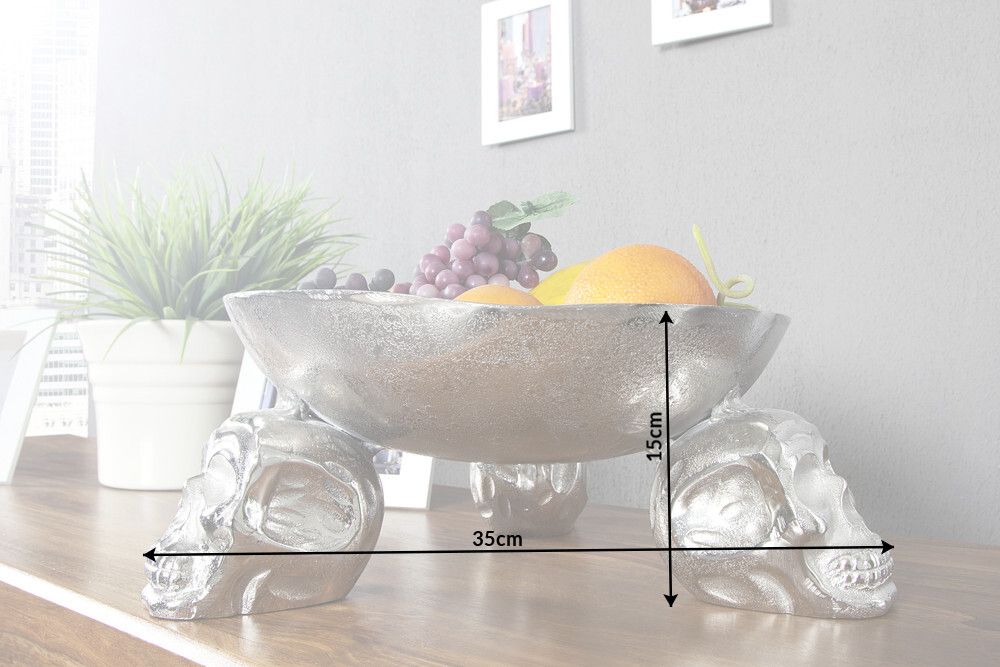 Design Deko-Schale SKULL 35cm silber Aluminium Totenkopf