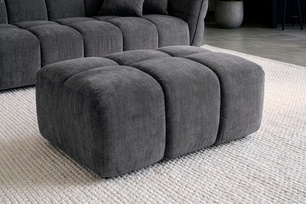 Moderner Hocker CLOUD 100cm grau Vogue Samtstoff Federkern Fußhocker Sitzhocker