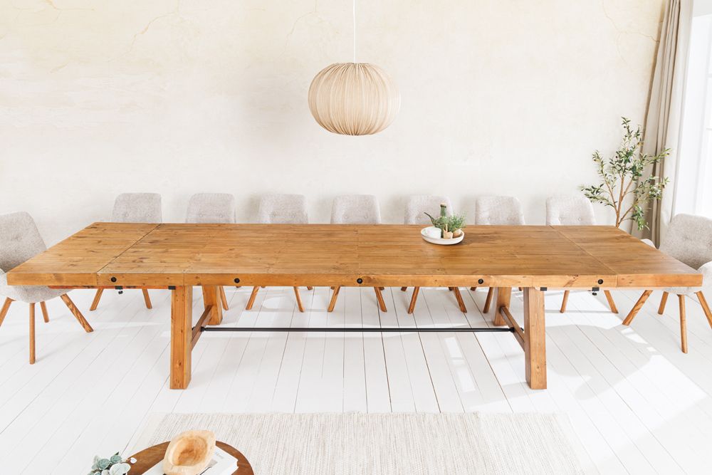 Massiver Esstisch FINCA 300-400cm vintage braun verlängerbar Pinienholz Bohlenoptik