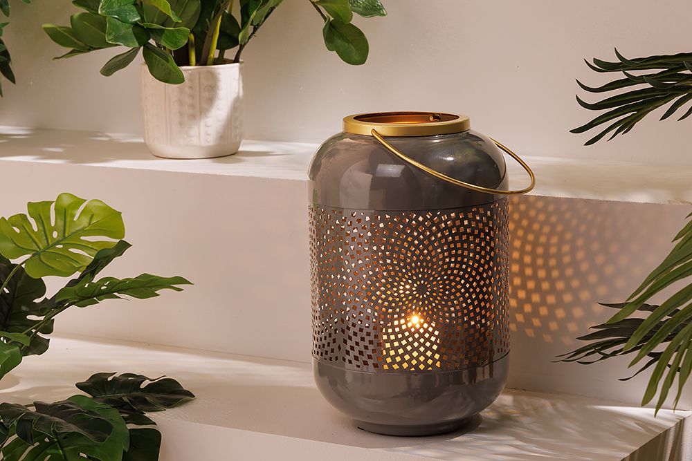 Deko Windlicht CANDLELIGHT 30cm grau Metall handmade Laterne