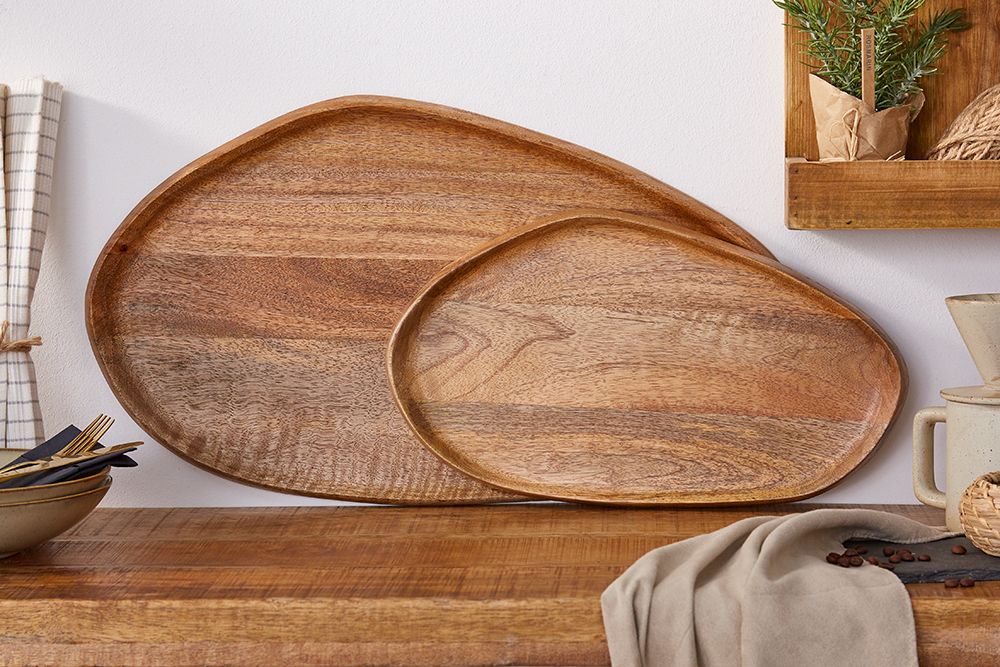 Massives Tablett 2er Set AMAZONAS 56cm Mangoholz handgearbeitet