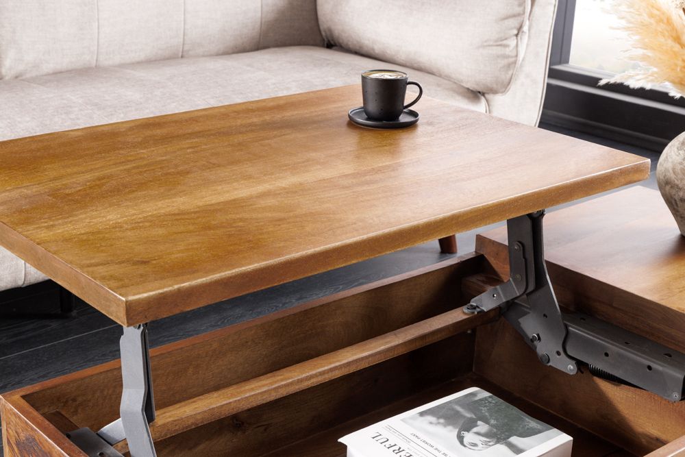 Höhenverstellbarer Couchtisch MAKASSAR FUNCTION 110cm braun Mangoholz honey finish