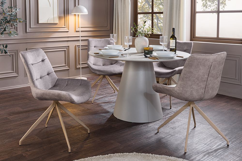 Design Stuhl DIVANI taupe Samt beiges Metallgestell