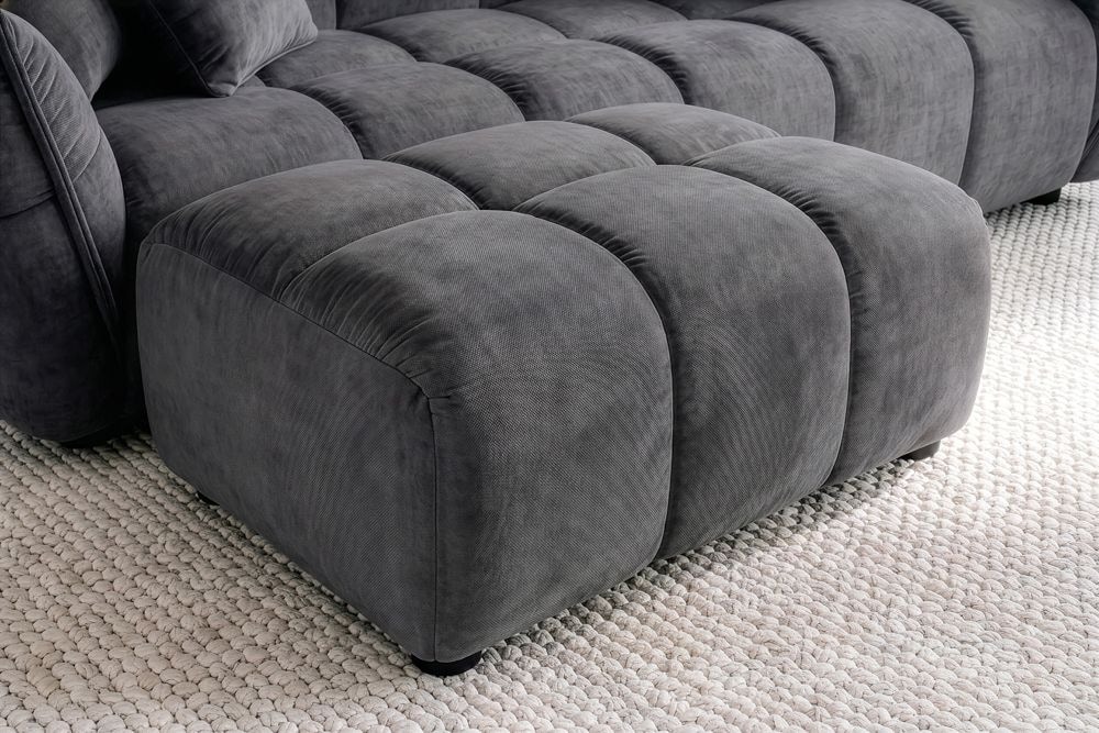 Moderner Hocker CLOUD 100cm grau Vogue Samtstoff Federkern Fußhocker Sitzhocker