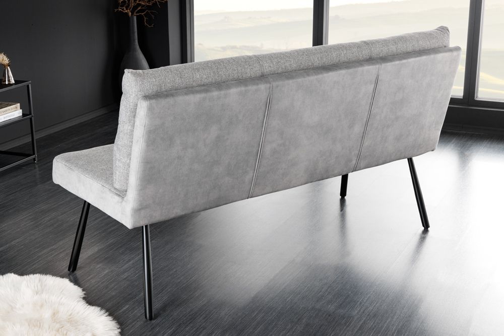 Moderne Sitzbank BIG GEORGE 160cm grau Samt Strukturstoff Taschenfederkern Metall
