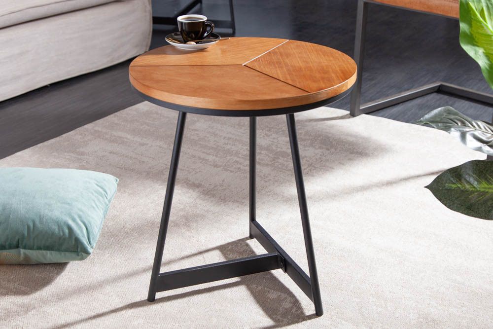Runder Beistelltisch OAK ELEGANCE 45cm Eiche-Design schwarzes Metallgestell