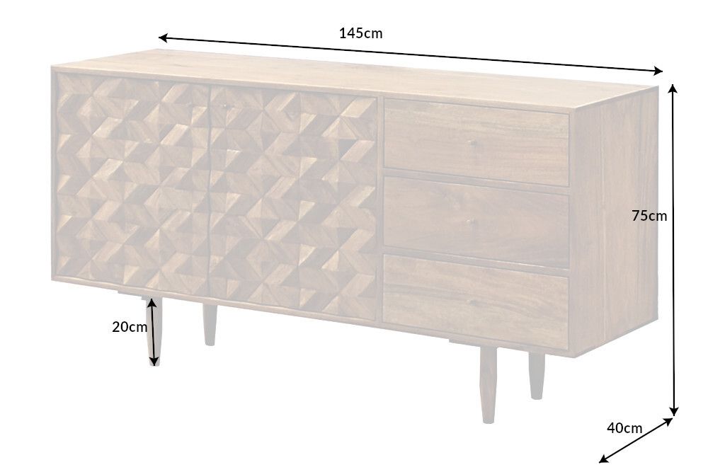 Massivholz Sideboard ALPINE 145cm Akazie honey finish Kommode mit Schubladen Retro Design