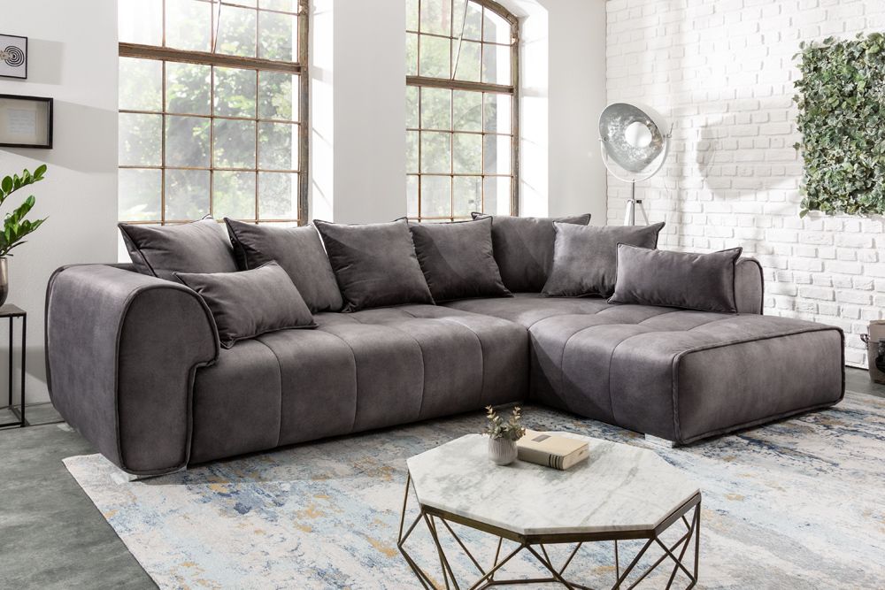 Modernes XXL Ecksofa CLAN 320cm anthrazit Samt Bigsofa inkl. Kissen