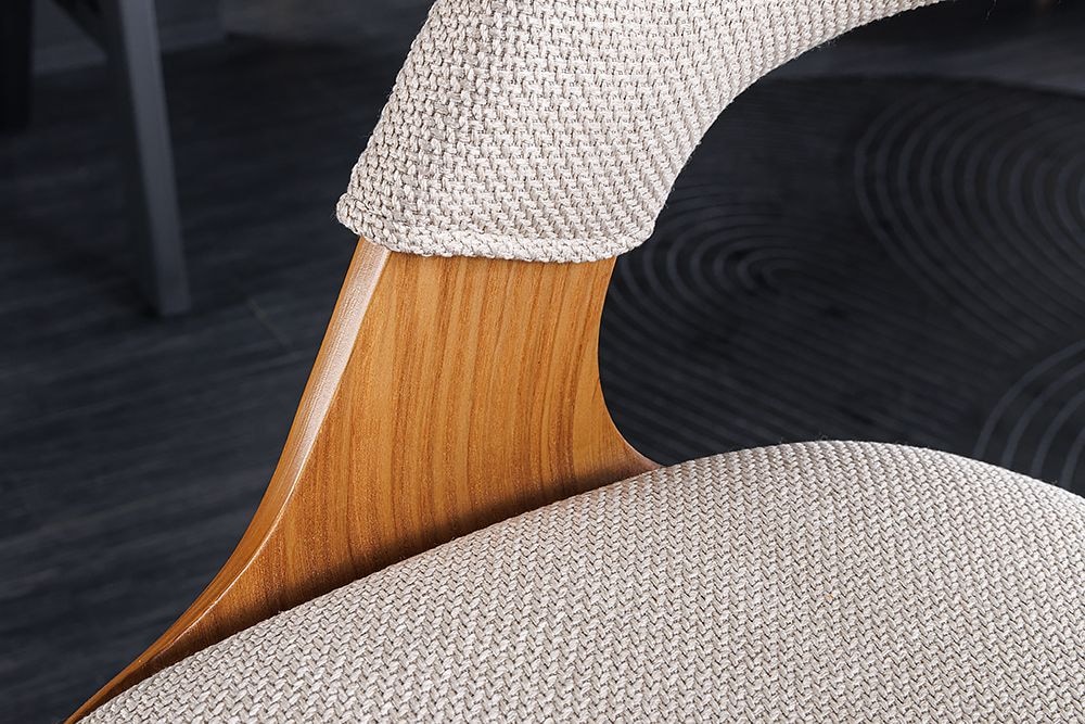 Retro Barhocker MANHATTAN beige Strukturstoff Eschenholz drehbar höhenverstellbar