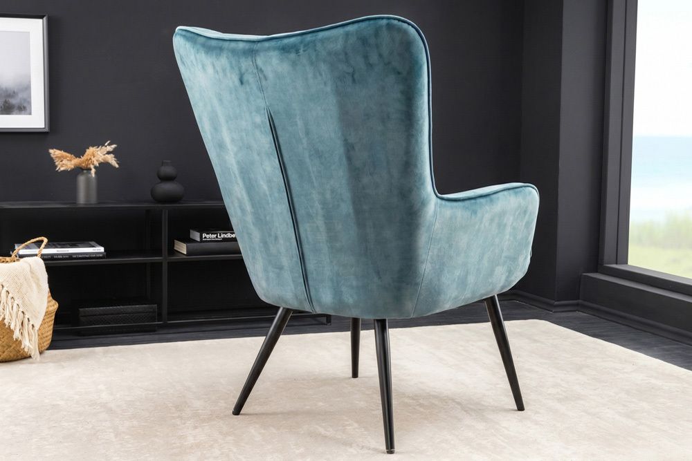Bequemer Sessel SCANDINAVIA petrol Samt schwarze Metallbeine mit Armlehne
