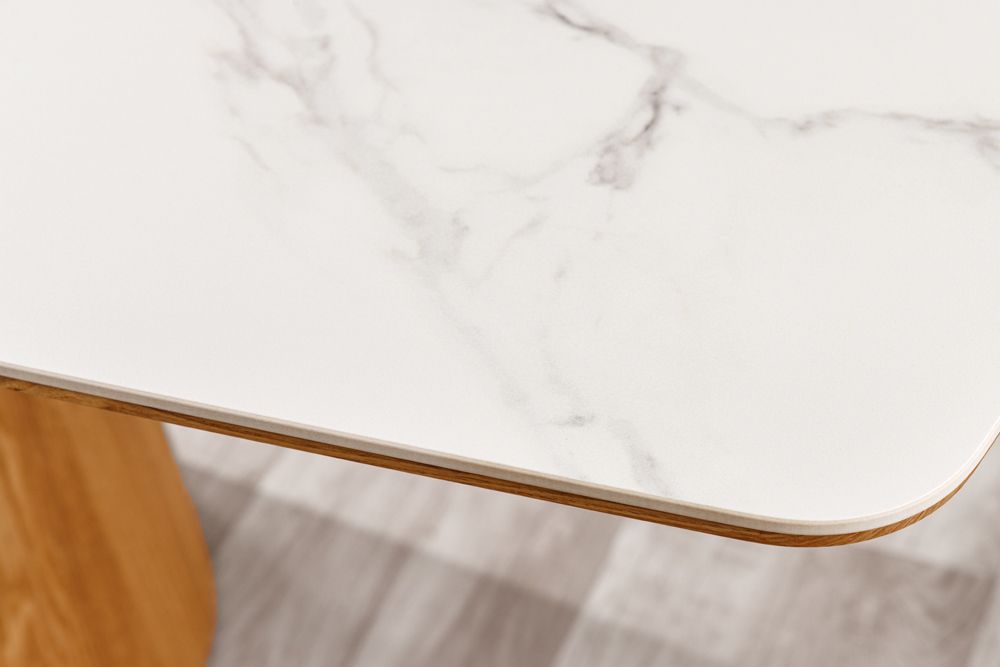 Design Esstisch UNIQUE 200cm weiß Eiche Keramik Marmor Säulenfuß