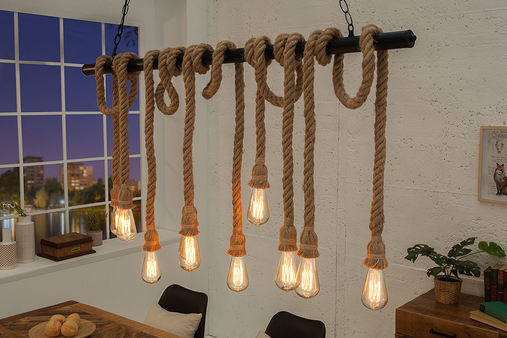 Maritime Hängeleuchte SEVEN SEAS II 120cm Seil Lampe mit 10 Leuchten