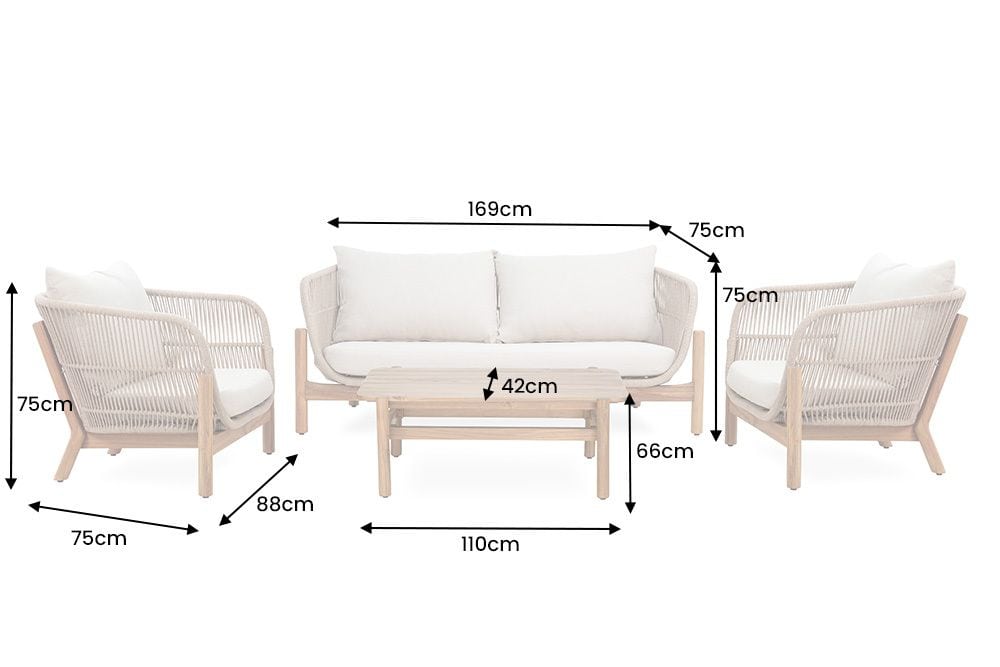 Wetterfestes Gartenlounge Set ROPE natur beige Akazienholz Aluminium inkl. Tisch Sitzpolster