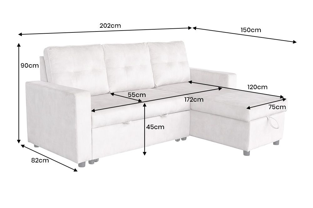 Ecksofa mit Schlaffunktion APARTMENT beidseitig aufbaubar champagner beige Samt inkl. Stauraum