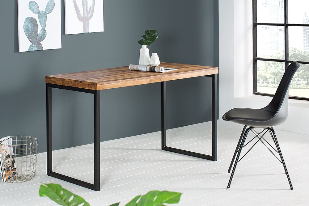 Eleganter Schreibtisch ELEMENTS 118cm braun Sheesham stone finish Metallgestell