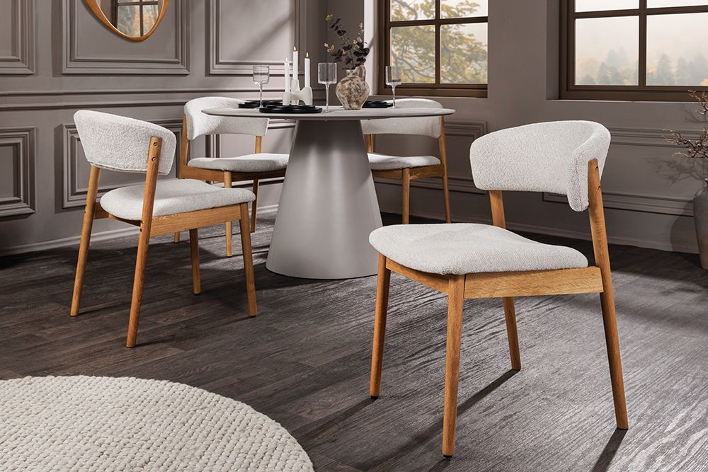 Design Stuhl VALHALLA WOOD natur Eiche Massivholz creme Strukturstoff