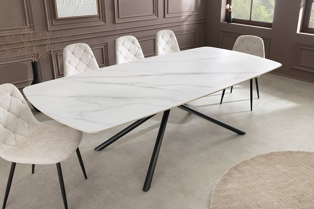 Design Esstisch OSAKA 160cm weiß Keramik schwarz Sterngestell Metall