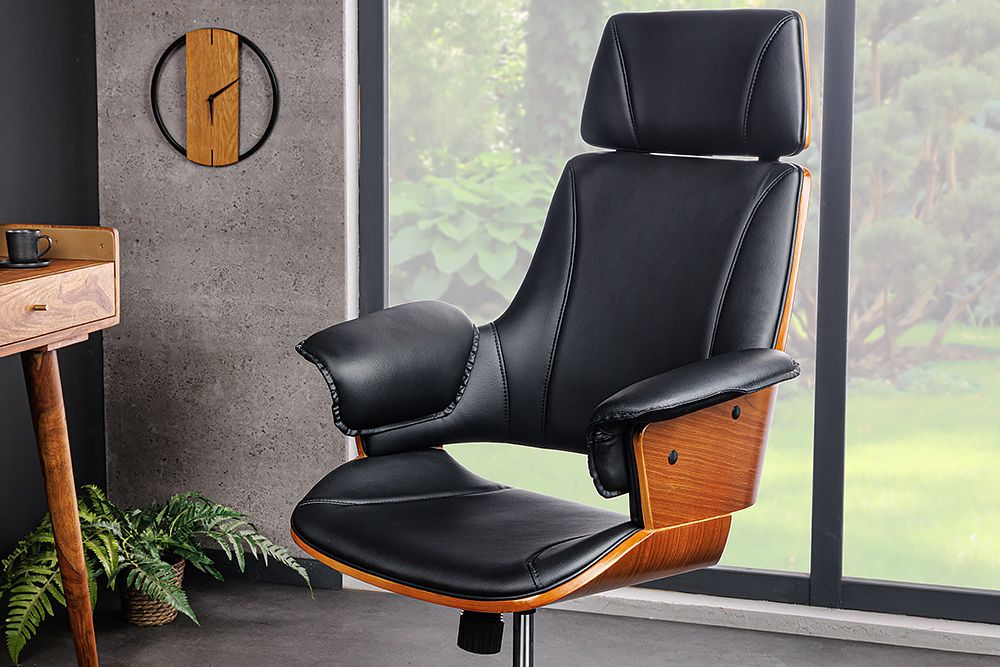 Höhenverstellbarer Bürostuhl MANHATTAN Kunstleder Walnuss mit Armlehne Retro Design