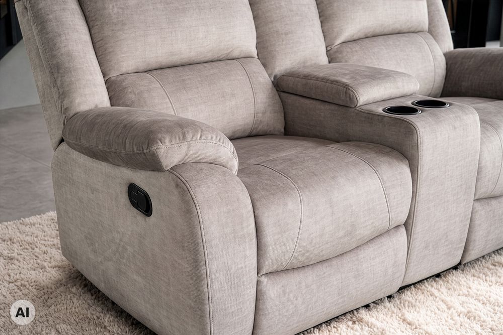 Exklusiver 2er Kinosessel HOLLYWOOD champagner beige hochwertiger Vogue Veloursstoff mit Cupholder