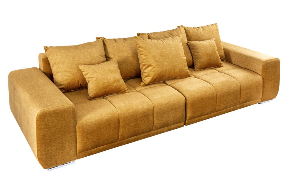 Big Sofa ELEGANCIA 285cm senfgelb Vogue Velours Samt XXL Couch inkl. Kissen Federkern