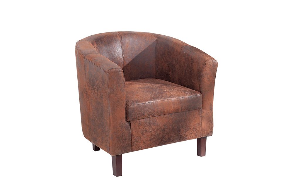 Design Lounge Sessel HEMINGWAY whisky braun mit Armlehnen Cocktailsessel Massivholzbeine