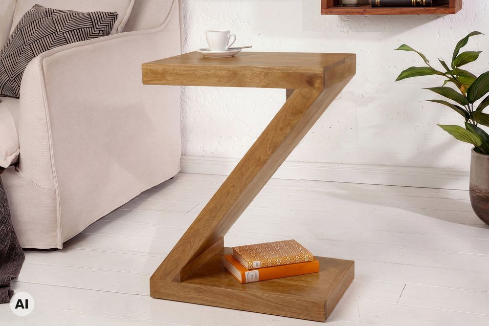 Massiver Beistelltisch Z 60cm braun honey finish Mangoholz Z-Form handmade