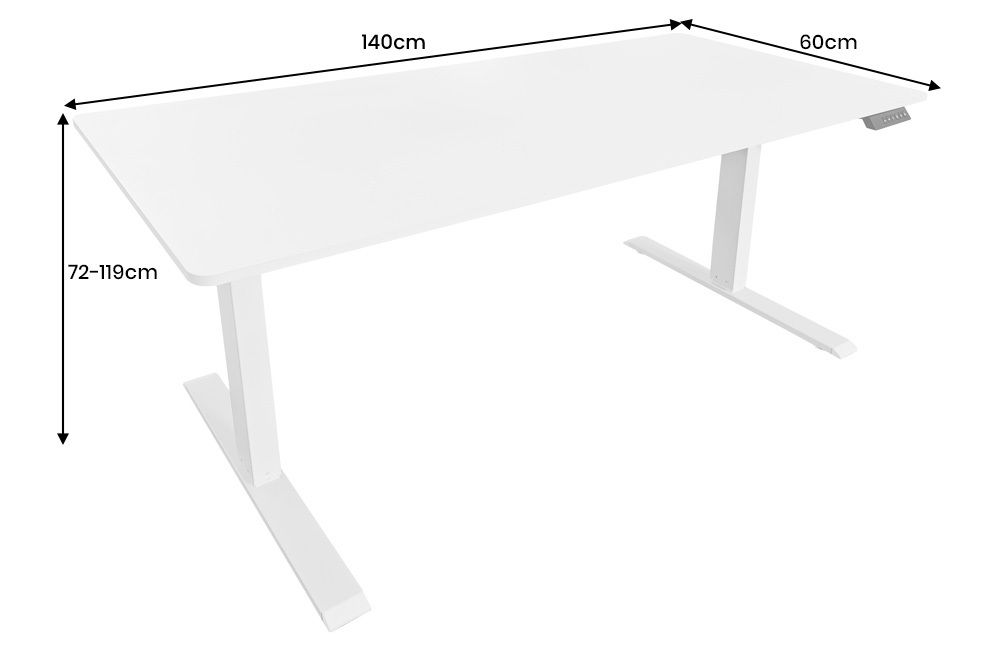 Höhenverstellbarer Schreibtisch WHITE DESK 140cm weiß Metallgestell Bürotisch